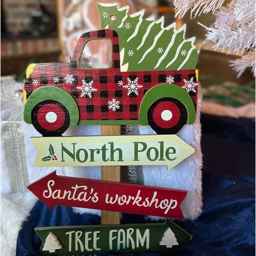 Red Truck Santa's Workshop North Pole Wooden Wall Decor